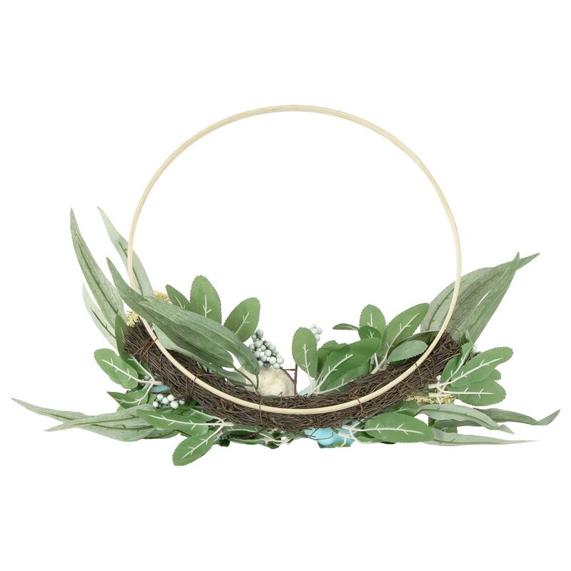 Blue Pumpkins and Foliage Fall Harvest Artificial Half Wreath 20-Inch - 20"