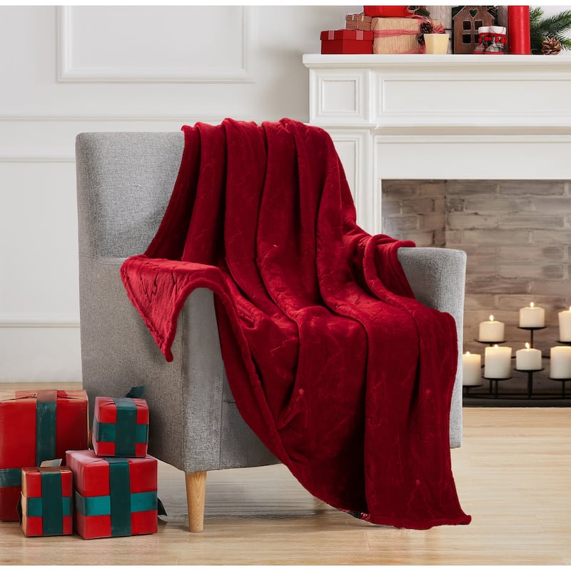 Xmas Tree Emb Throw 50x70 Red - Red
