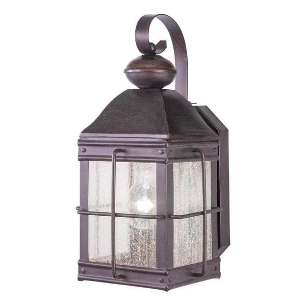 slide 2 of 6, VAXCEL Revere 14.5 in. H 1-Light Royal Bronze Traditional Outdoor Wall Sconce, Steel, Clear Seeded Glass Shade Royal Bronze - 7-in W x 14.5-in H x 7.75-in D