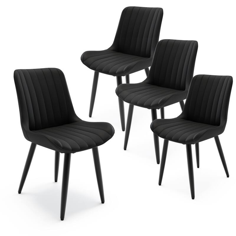 20" PU Leather Upholstered Dining Chairs with Metal Legs, Set of 4 - Black