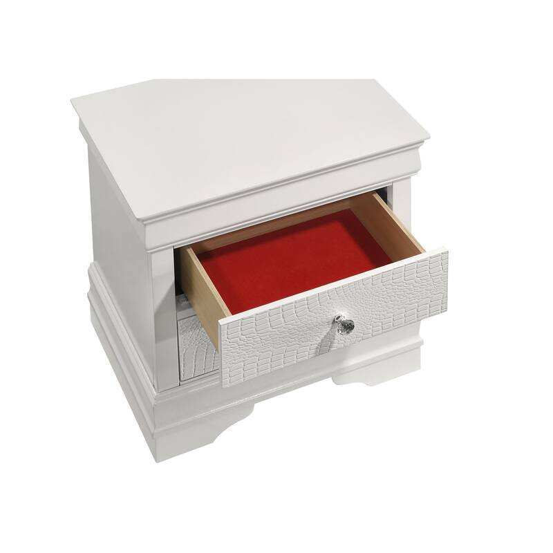 Modern White 2-Drawer Nightstand with Crystal Knobs, Versatile Bedside Storage