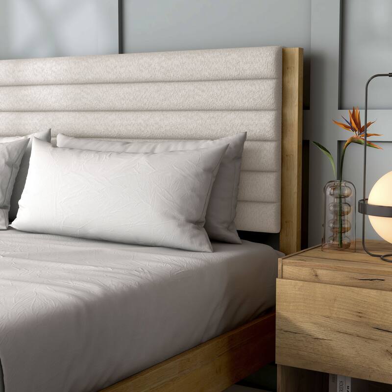 24/7 Shop At Home Modern Channel Tufted Upholstered Queen Platform Bed with Solid Wood Slats