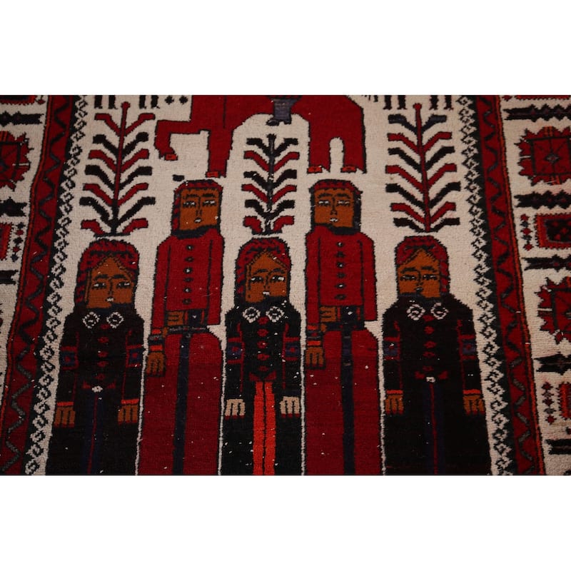 Hunting Design Balouch Foyer Rug Hand-Knotted Wool Carpet - 3'6" x 6'0"