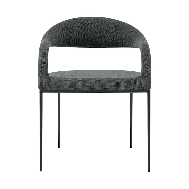 Set of 2 Grey Upholstered Dining Armchairs with Metal Legs and Open Back for Living or Dining Room - 30”H x 21”W x 22”D