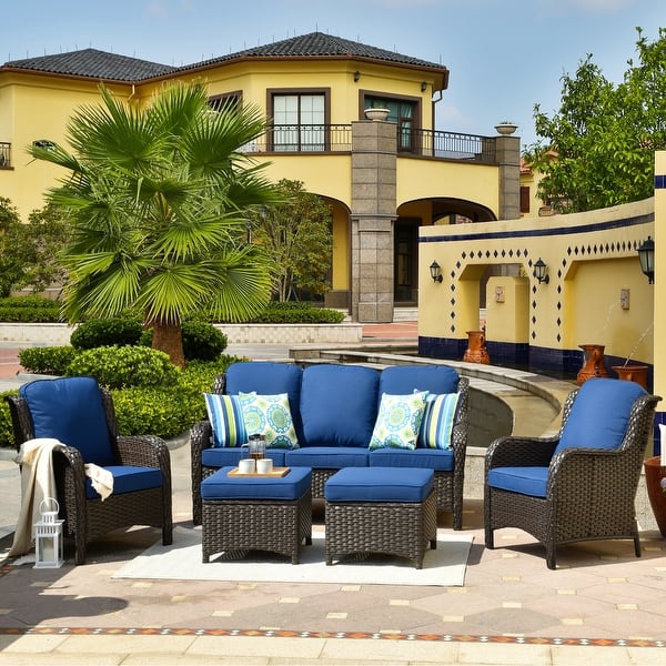 OVIOS 5-piece Patio Wicker High Back Conversation Set On Sale