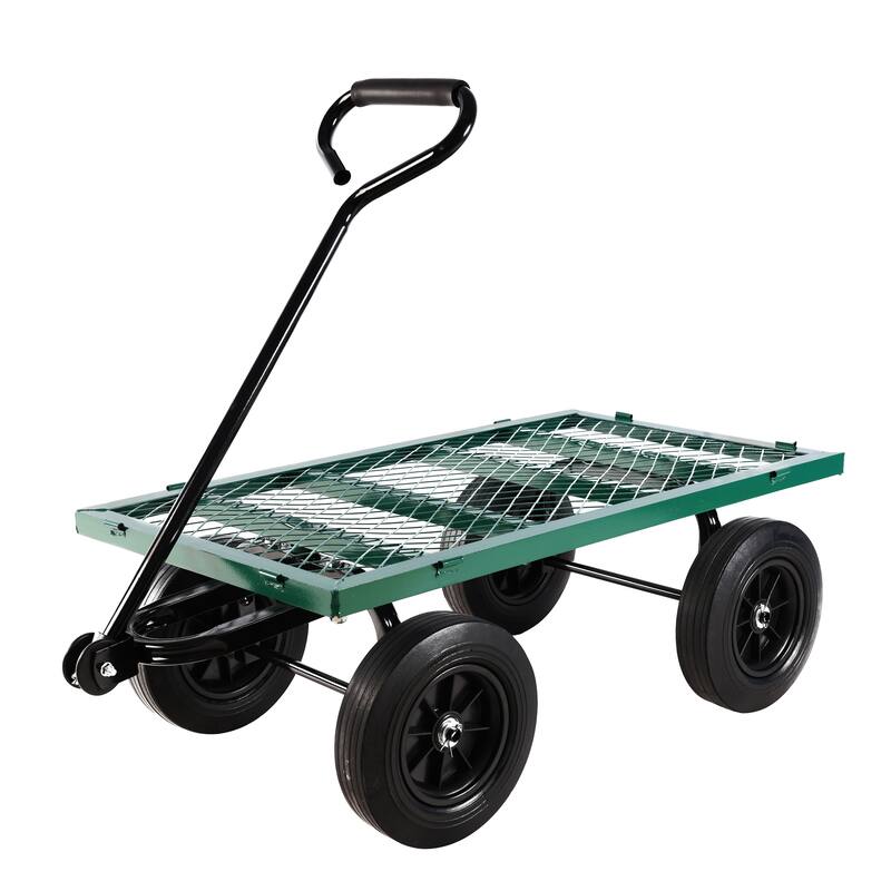 Tool Cart with Solid Tires for Lawn, Garden, and Farming Tasks - Spacious Bed for Debris, Tools, and Fertilizers - Metal