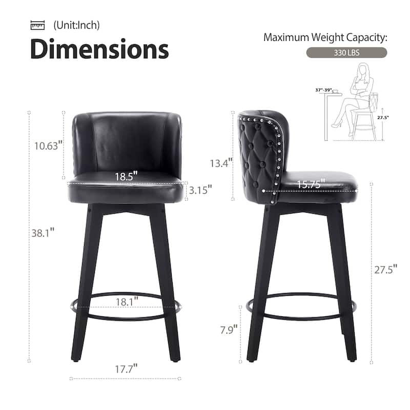 27.5" Faux Leather Upholstered Swivel Counter Height Bar Stool with Wooden Frame, Set of 1/2/3/4