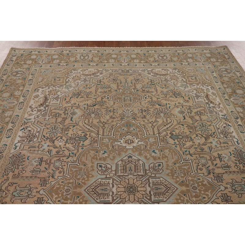 Geometric Tabriz Persian Vintage Rug Hand-Knotted Wool Carpet - 6'9"x 9'8"