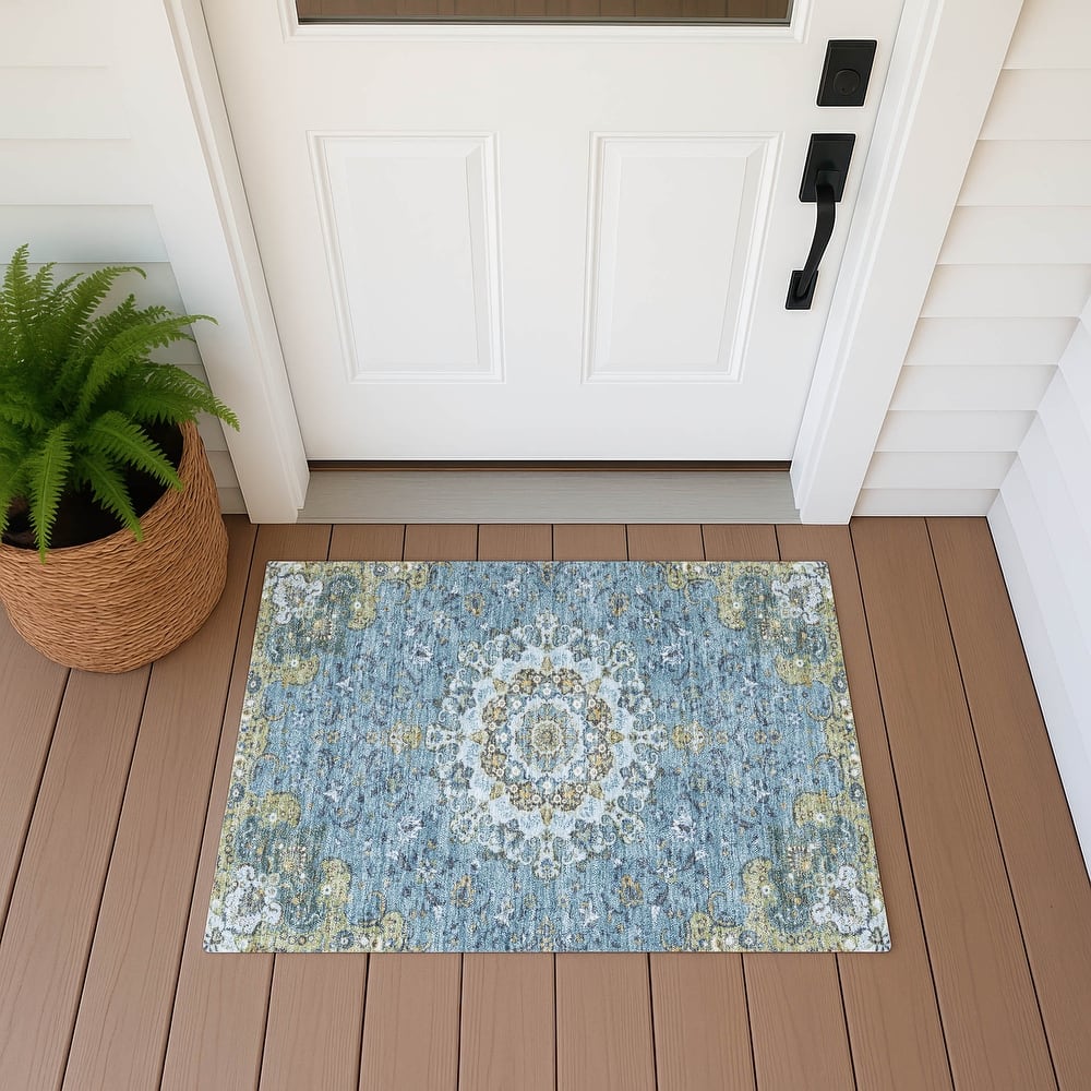 Machine Washable Indoor/ Outdoor Traditional Awaka Chantille Rug
