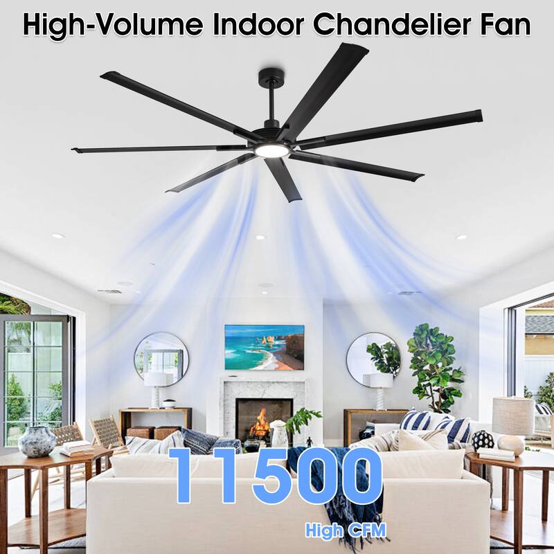 84"/ 100" Black Industrial Extra Large Commercial Ceiling Fan with Light