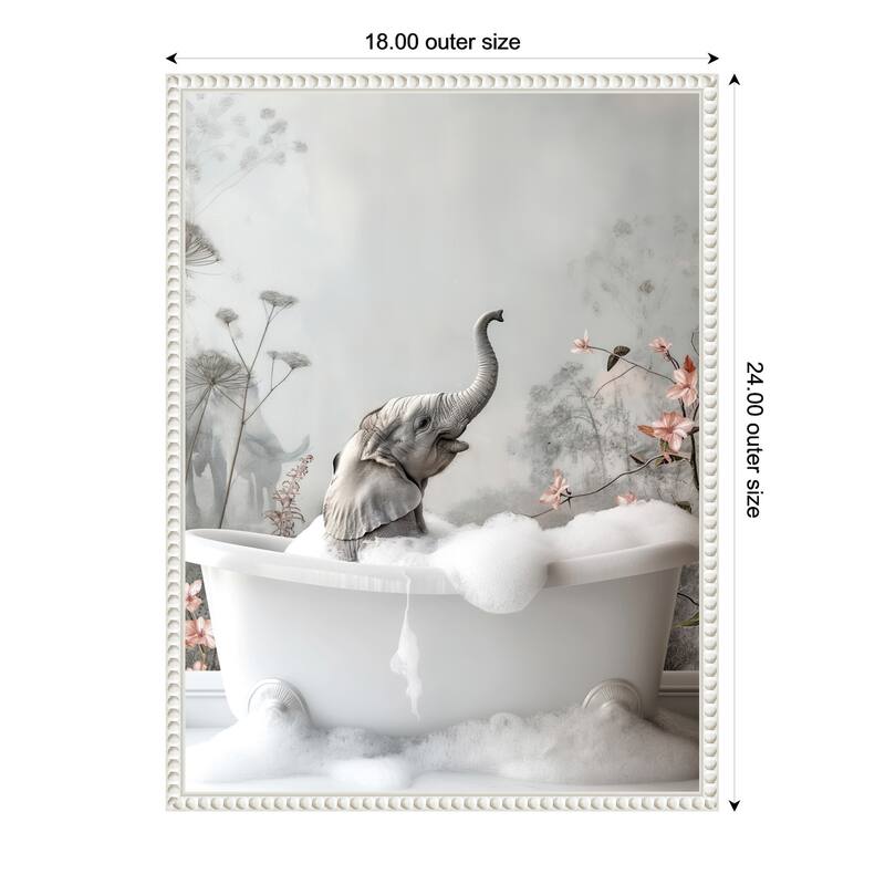 Elephant Bath Bliss by Niky Rahner Framed Canvas Wall Art - 18 x 24 in