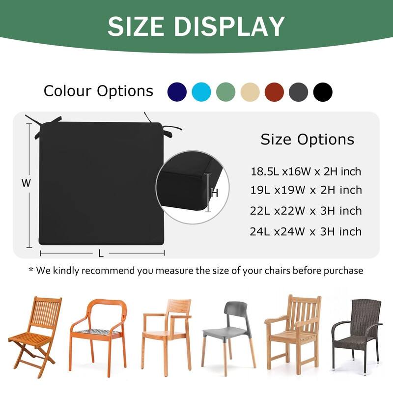 4-Pack Outdoor Chair Cushions – Waterproof, Black, 18.5"x16"