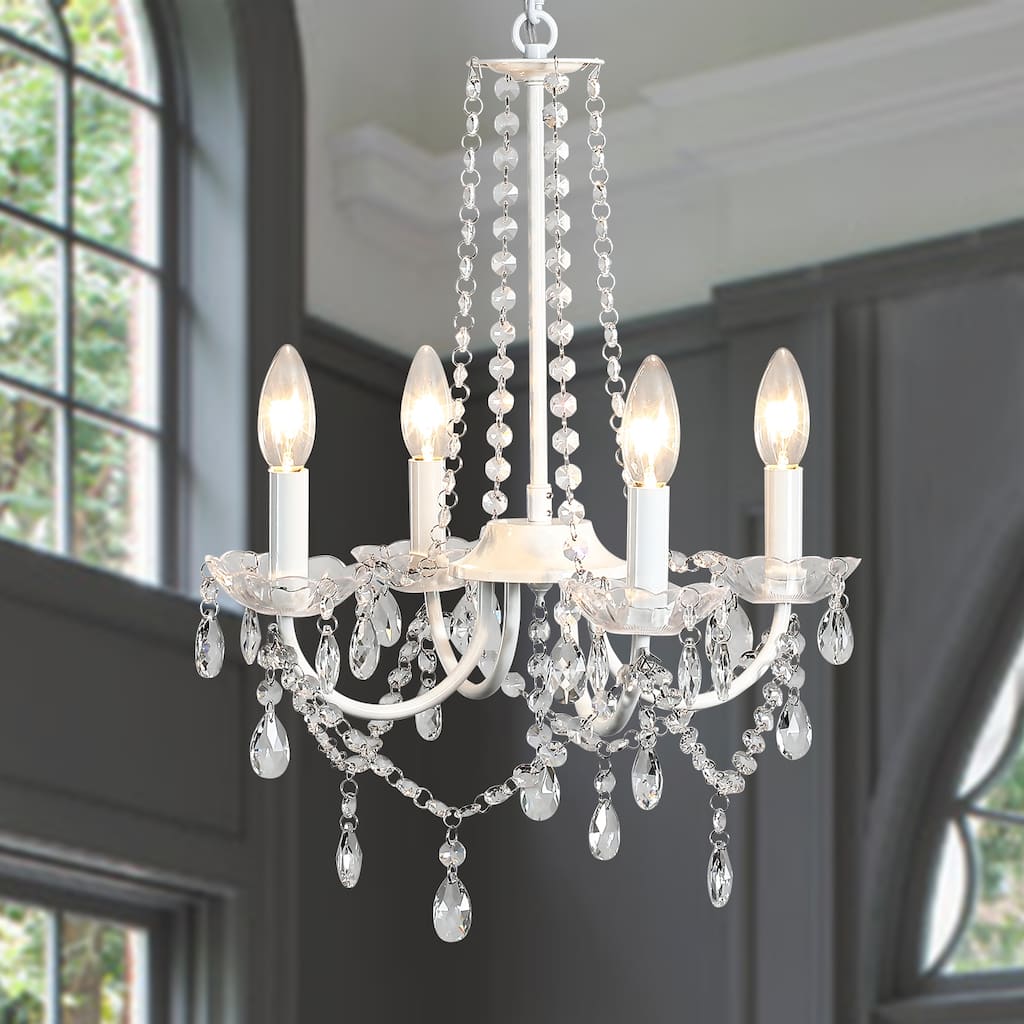 4-Light Candle Style Chandelier, Classic Crystal Chandelier, Traditional Chandelier with Crystal Accents for Living Room Bedroom