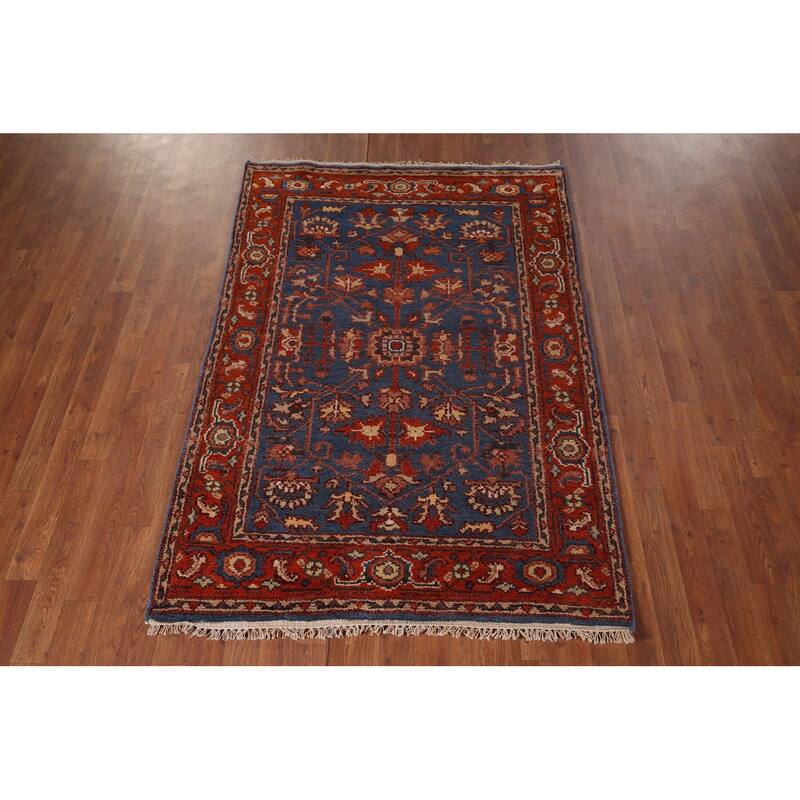 Blue Oushak Indian Area Rug Hand-Knotted Wool Carpet - 3'11"x 5'9"