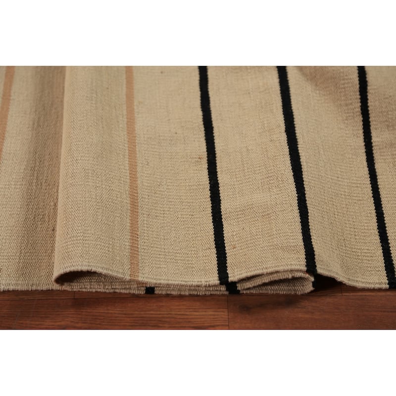All-Over Striped Kilim Oriental Large Rug Wool Carpet - 10'0"x 14'1"