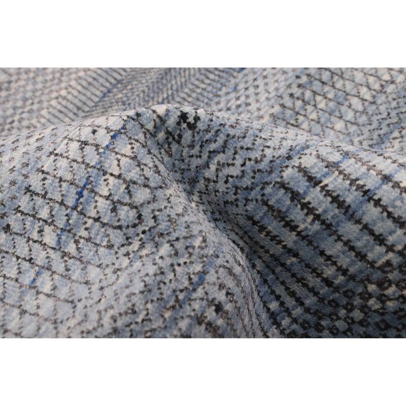 ECARPETGALLERY Hand-knotted Finest Silk Shadow Dark Blue Viscose, Wool Rug - 2'7 x 14'1