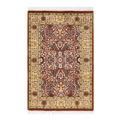 One of a Kind Hand Knotted Traditional Oriental Traditional Area Rug - 3' 4" X 2' 2"