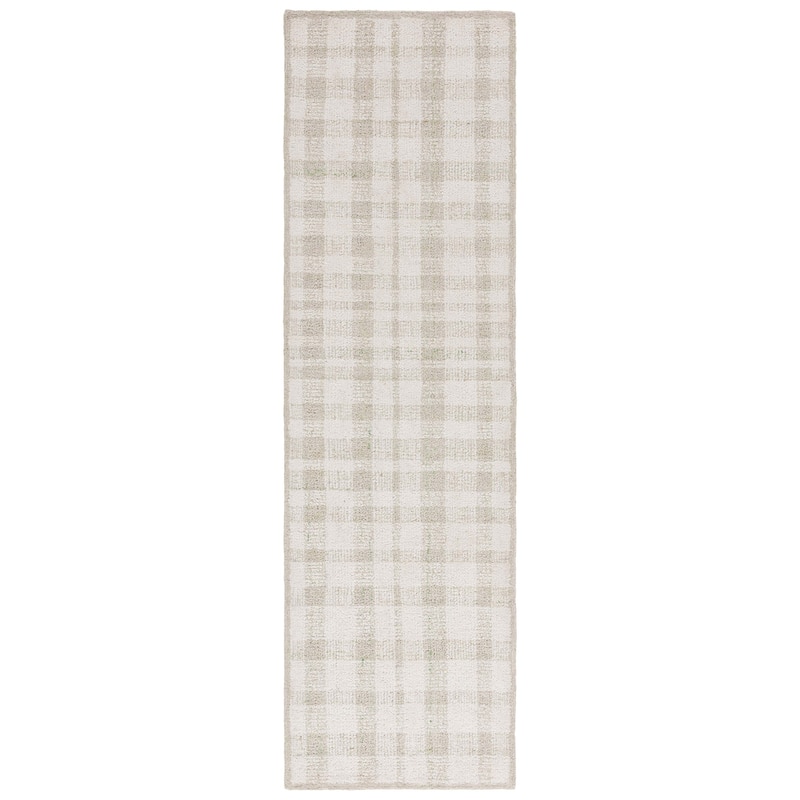 SAFAVIEH Handmade Abstract Zilia Checkered Wool Rug - 2'3" x 8' Runner - Ivory/Sage - Runner