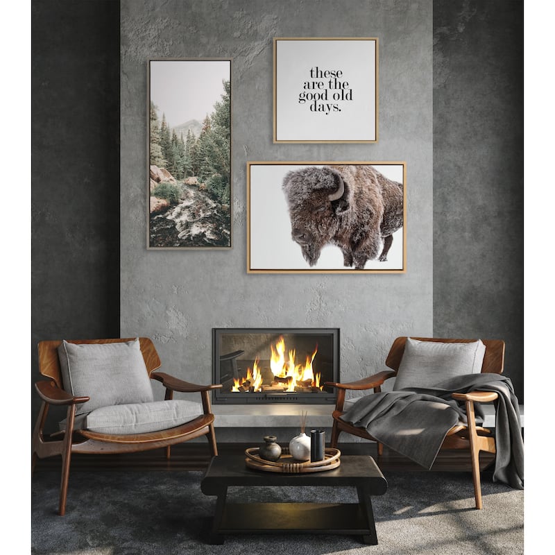 Kate and Laurel Sylvie Bison in Snow Framed Canvas by Amy Peterson Art Studio