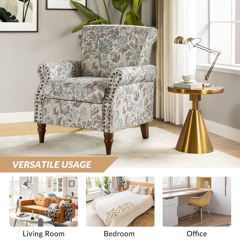 Nyctelius Nailhead Trim Traditional Accent Armchair with Rolled Arms by HULALA HOME