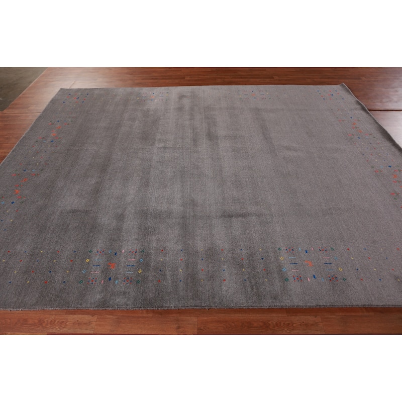 Hand Knotted Oriental 100% Wool Carpet Tribal Tribal Greys & Charcoal Gabbeh Area Rug - 9' 11'' X 8' 1''