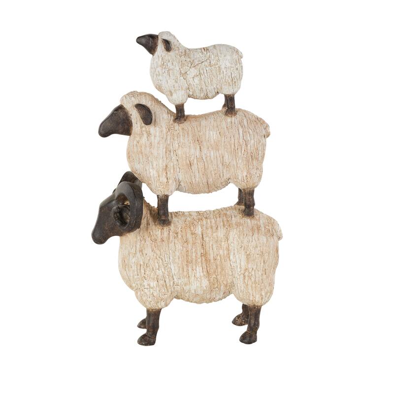 Cream Polystone Stacked Sheep Decorative Sculpture with Black Accents