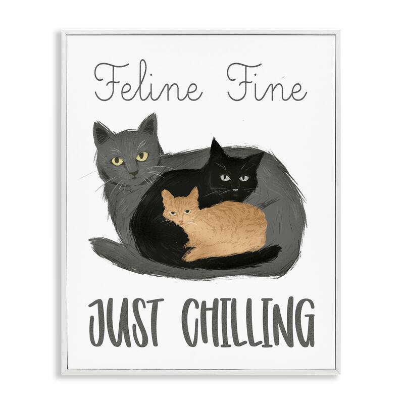 Stupell Feline Fine Just Chilling Framed Giclee Art Design By Ziwei Li - 16 x 20 - White