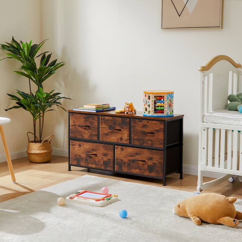 Tall Dresser Storage Tower with 5 Fabric Drawers - Rust