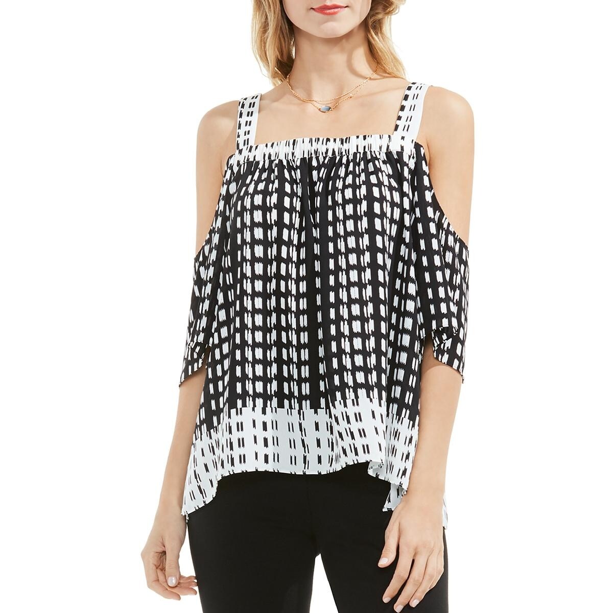 Shop Vince Camuto Womens Sahara Blouse Printed Cold Shoulder Overstock 20813919