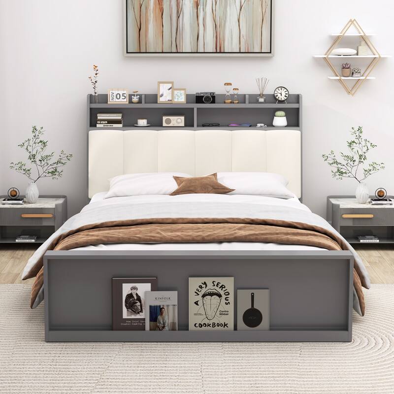 Gymax Full Size Bed Frame w/ Storage Modern Platform Bed Mattress