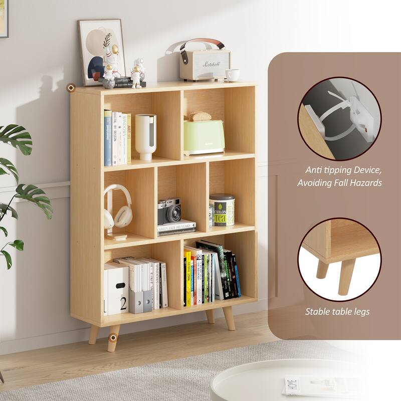 7 Cube Bookshelf, 3 Tier Storage Bookcase with Legs