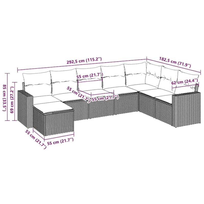 vidaXL Garden Sofa Set Brown - 21.7 x 21.7 x 14.6