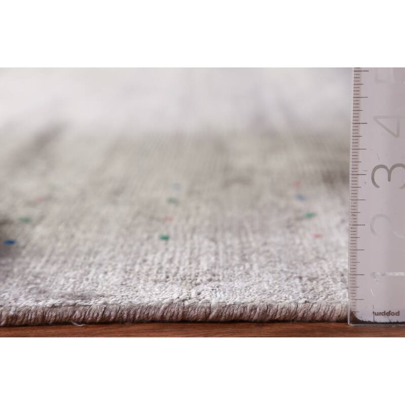 Hand Knotted Oriental Viscose Silk Carpet Tribal Stripe Greys & Charcoal Gabbeh Area Rug - 12' 0'' X 9' 2''