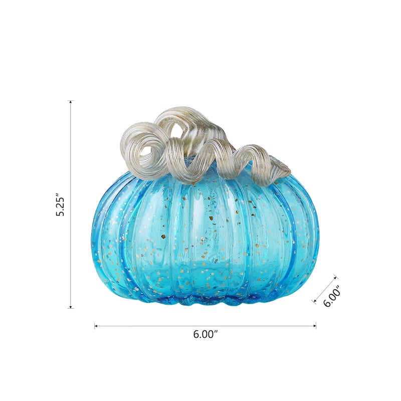 Glitzhome Fall Hand Blown Blue Glass Pumpkin Thanksgiving Table Decor