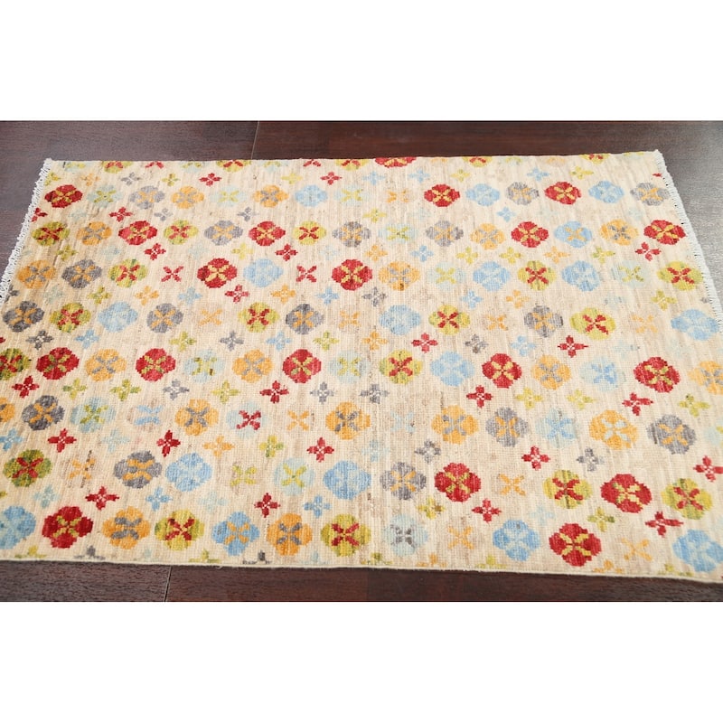 Vegetable Dye Gabbeh Kashkoli Wool Area Rug Hand-knotted Foyer Carpet - 3'2" x 4'10"