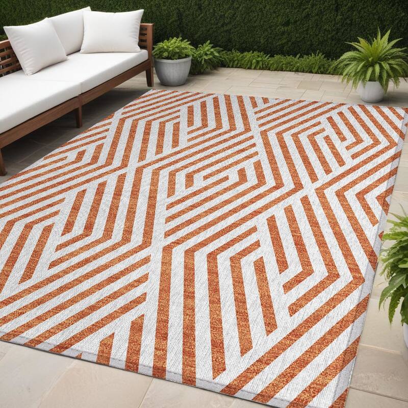 Mave Abstract Shapes Weather Resistant Classic Meets Modern Outdoor Rug - 5' X 8' - Multi