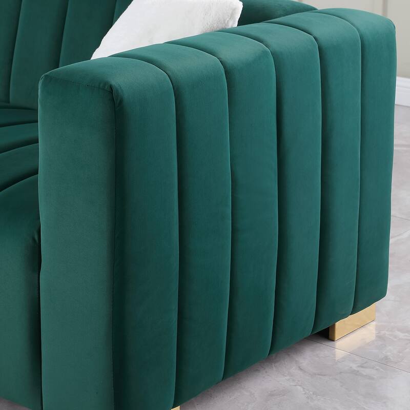 Velvet Channel Tufted 3-seater Sofa with Pillows