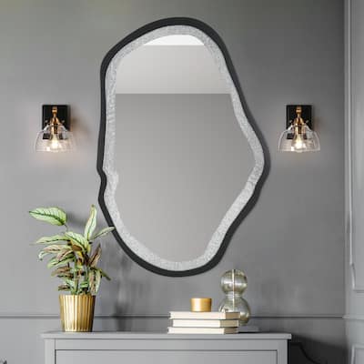 Mireve Modern Irregular Black Frame Mirror with Faux Diamond Inlay Wall Decor - W31.9"xD0.8"xH47.2"