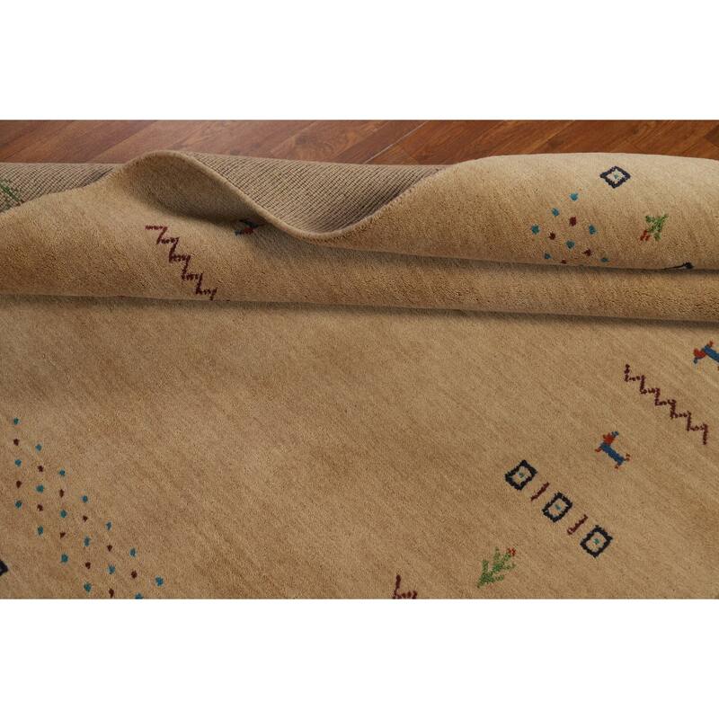 Tribal Gold Gabbeh Oriental Area Rug Hand-Knotted Modern Wool Carpet - 4'8" x 6'6"