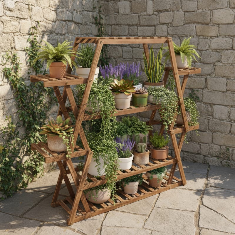 Tall Plant Stand 8 Tier 20-25 Potted Wood Flower Shelves Planter Rack - 37 x 10 x 42in