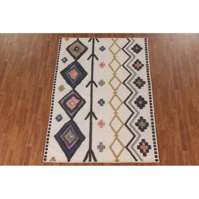 Moroccan Indian Area Rug Handmade Wool Carpet - 5'4"x 7'6"