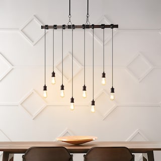 Zoey 40" 8-Light Vintage Driftwood Iron LED Linear Chandelier with Height Adjustable Bulbs, Brown Wood/Black , by JONATHAN Y
