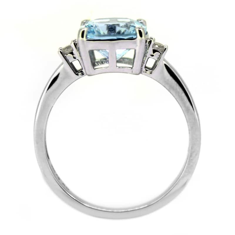 925 Sterling Silver Cushion Sky Blue Topaz and White Natural Zircon 3-Stone Ring