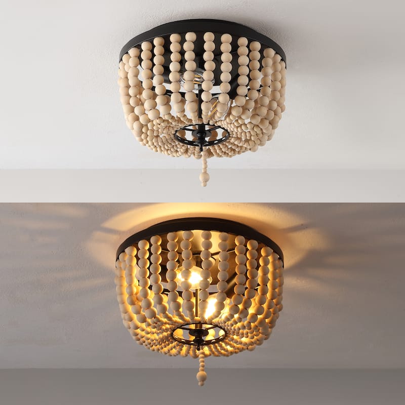 Allie Wood Beaded/Metal LED Flush Mount, by JONATHAN Y