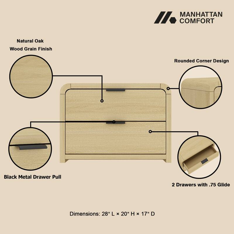 Manhattan Comfort Grace Modern Nightstand with 4 Drawers Set of 2
