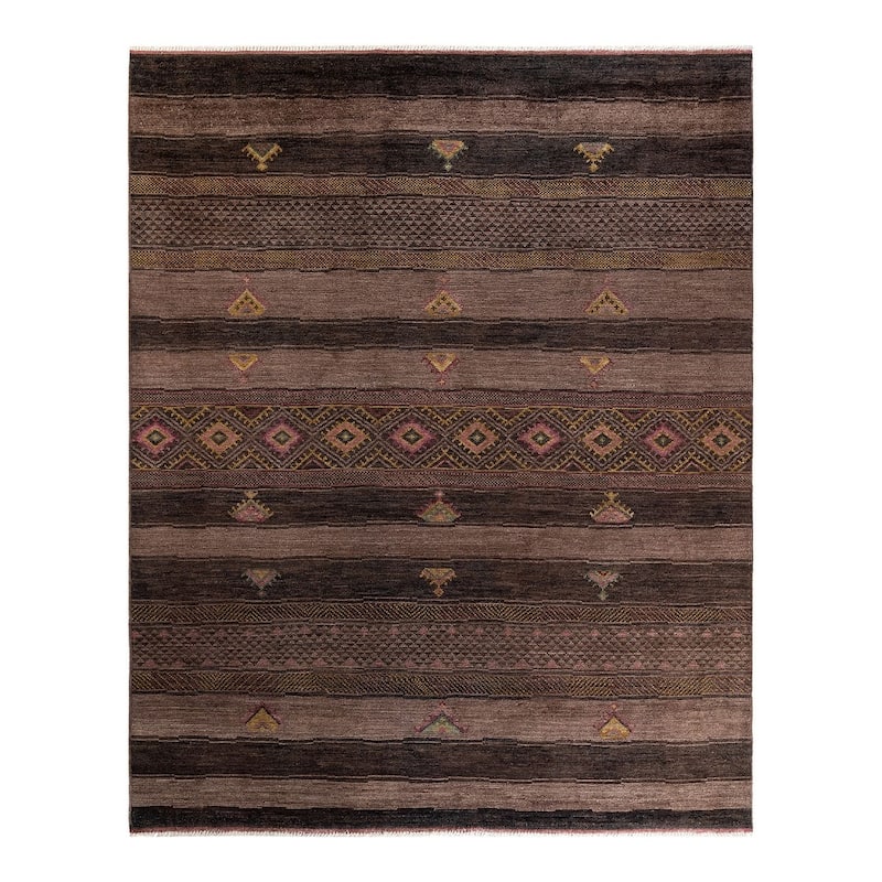Overton Hand Knotted Wool Vintage Inspired Modern Contemporary Overdyed Brown Area Rug - 8' 3" x 10' 3"