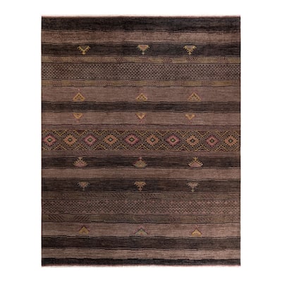 Overton Hand Knotted Wool Vintage Inspired Modern Contemporary Overdyed Brown Area Rug - 8' 3" x 10' 3"