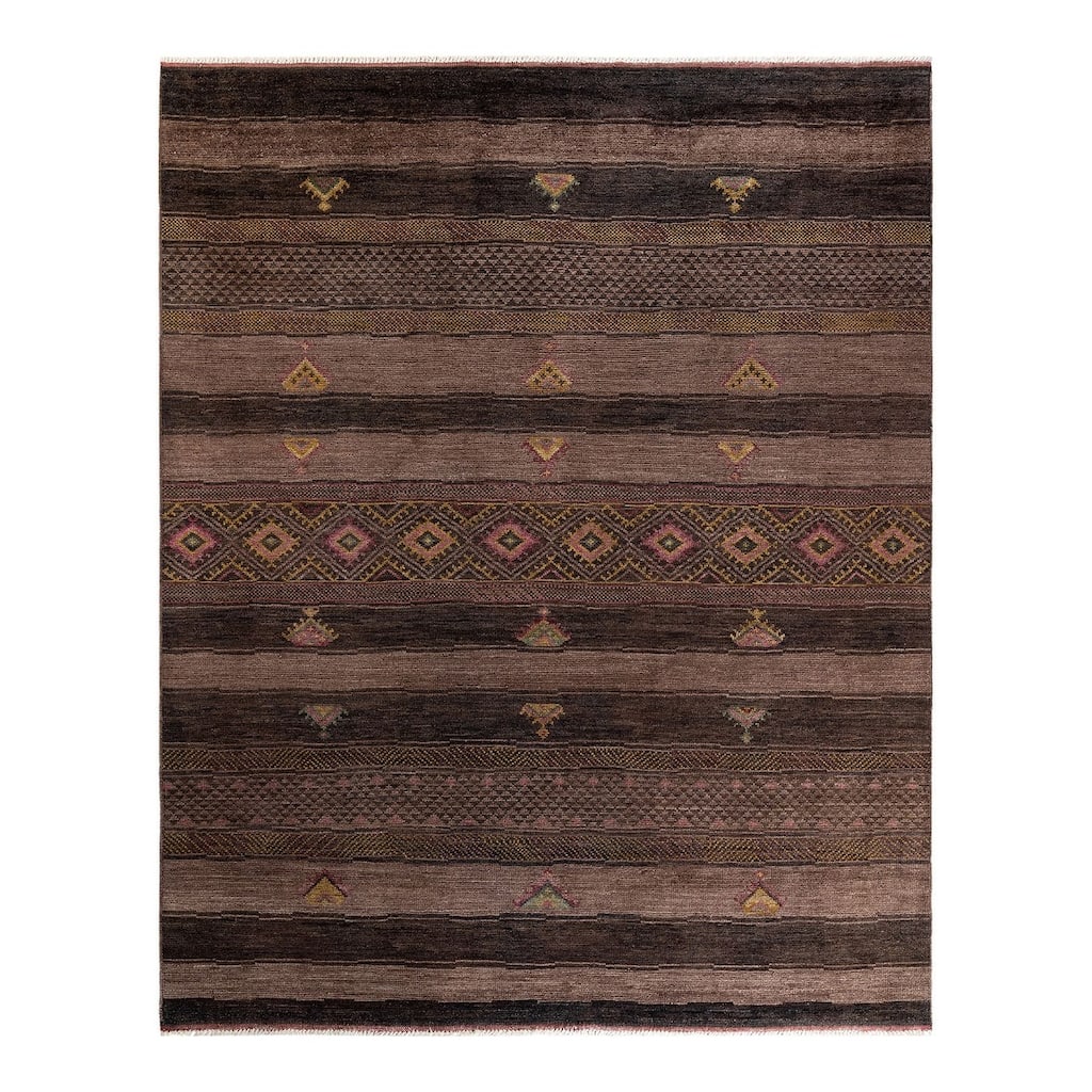 Overton Hand Knotted Wool Vintage Inspired Modern Contemporary Overdyed Brown Area Rug - 8' 3" x 10' 3"