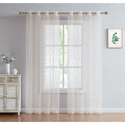 Olivia Embroidered Voile Sheer Grommet Curtain Panels for Any Room