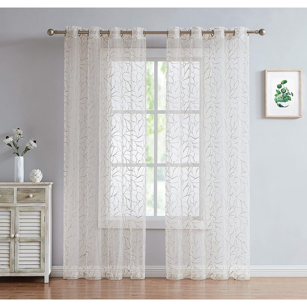 Olivia Embroidered Voile Sheer Grommet Curtain Panels for Any Room
